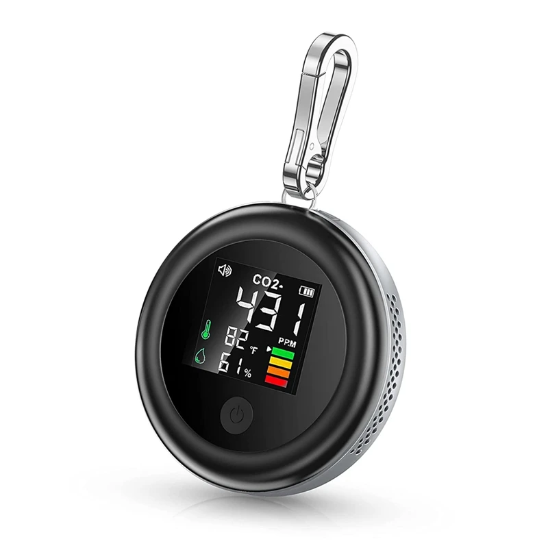 Portable CO2 Monitor Meter Sensor Indoor With Alarm With Temperature Humidity Black