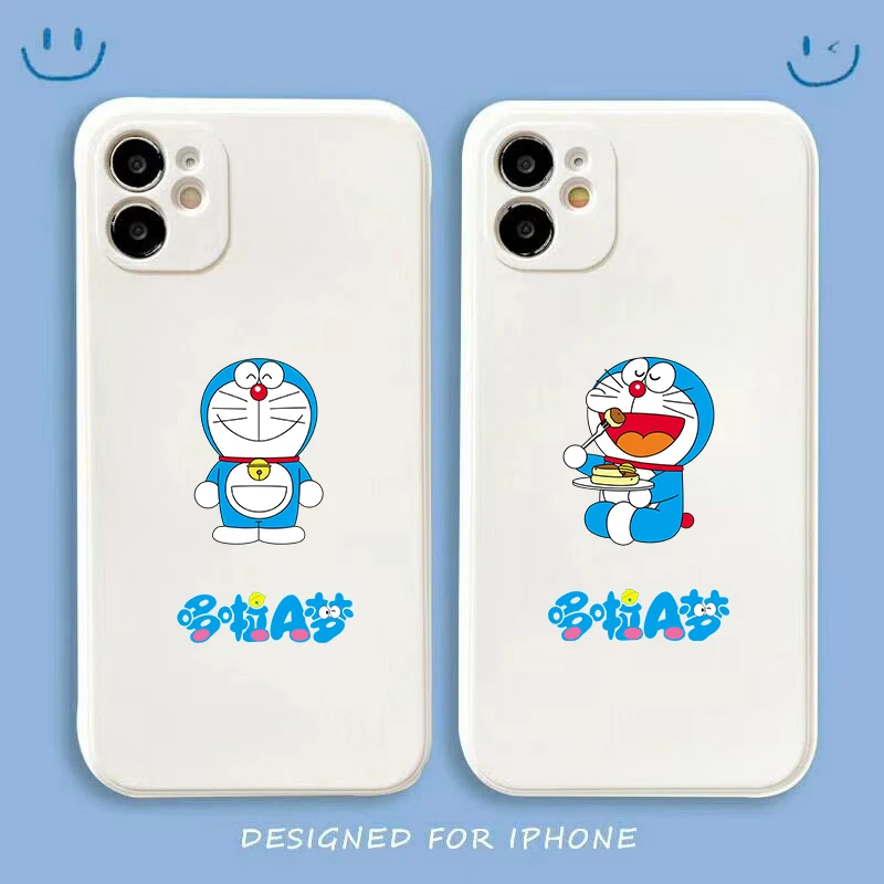 

Doraemon оригинальный квадратный белый чехол для телефона iPhone 11 12 13 ProMax XS Max XR 7 8Plus мультяшный рисунок мягкий силиконовый чехол