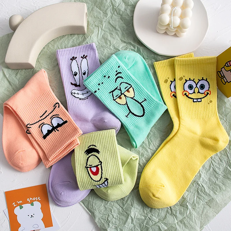 

SpongeBob Socks Woman Anime High Quality Cartoon SquarePants Men's Socks Harajuku Print Casual Hip Hop Adult Couple Stockings