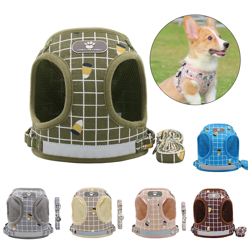 

Puppy Harness and Leash Set Breathable Mesh Dog Harness Vest Reflective Pet Cat Chest Outdoor Walking Straps Chihuahua Harness