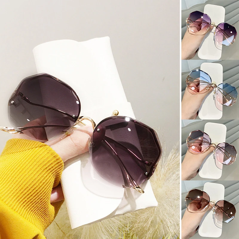 

INS Rimless Sunglasses Women Luxury Trimming Gradient Shades Sun Glasses Female Metal Framless Vintage Ladies Eyewear
