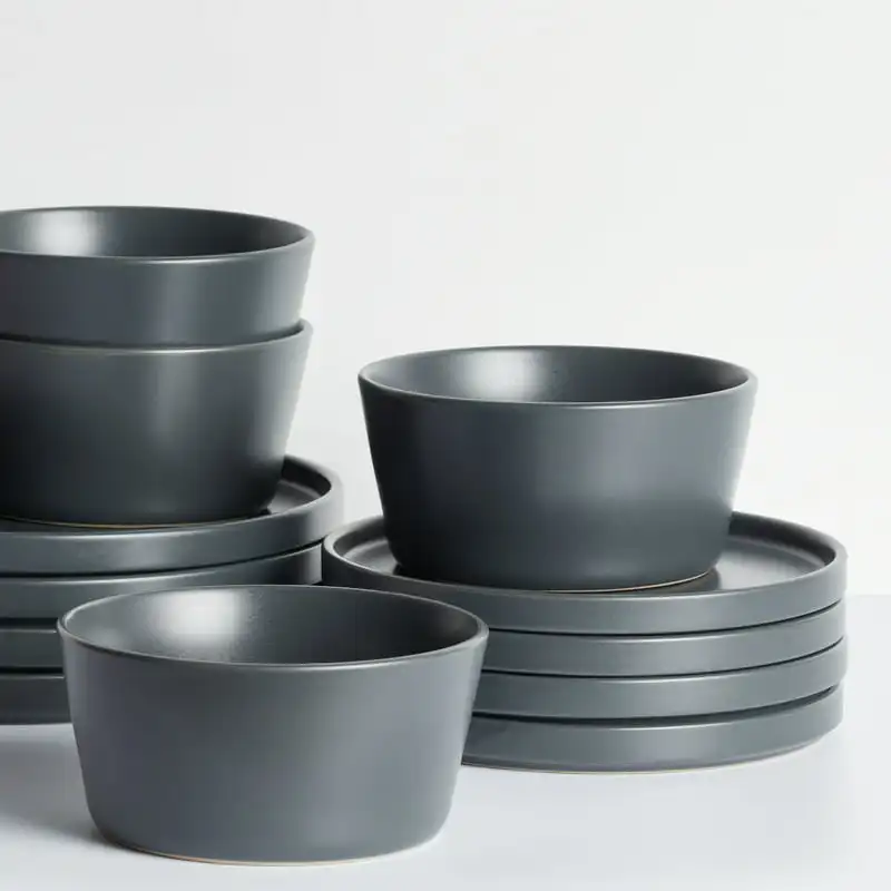 

2023 новый камень Lain Cecile керамическая посуда из 12 предметов, серый комплект столовой посуды, кухонные аксессуары, обеденный стол, набор Pla