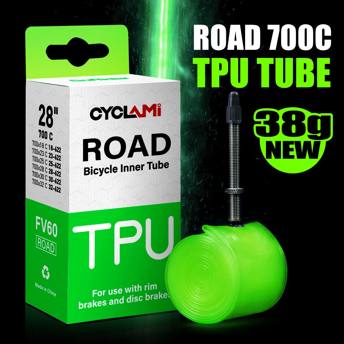 CYCLami Ultralight Bike Inner Tube 700 x 18 25 28 32 Road MTB Bicycle TPU Material Tire 60mm Length French Valve Super Light