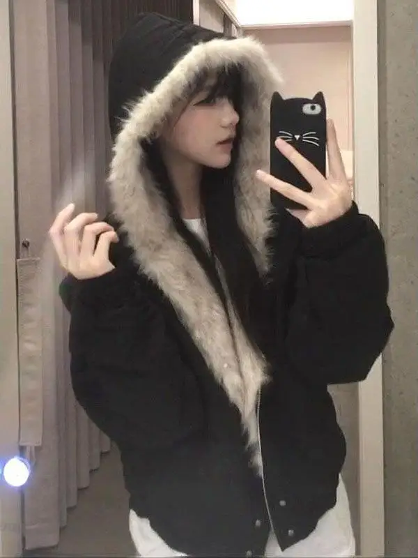  Американская плюшевая куртка с капюшоном на хлопковой подкладке. Верхняя