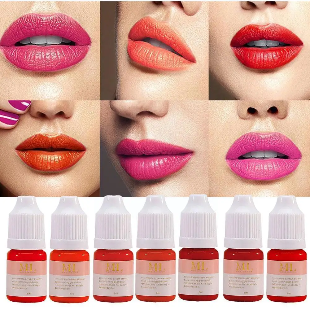 

7 color 8ml/bottle Permanent Makeup Color Natural Lips dye Plant Tattoo Ink Microblading Pigments For Tattoos Eyebrow Lips X0O3