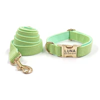 personalized dog collar custom pet collar free engraving id name tag pet accessory green thick fiber puppy collar leash set