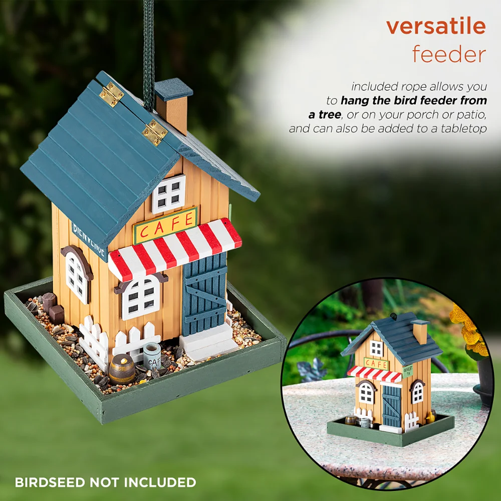 

7" X 9" Hanging Wood Cafe Bird Feeder, Multicolor