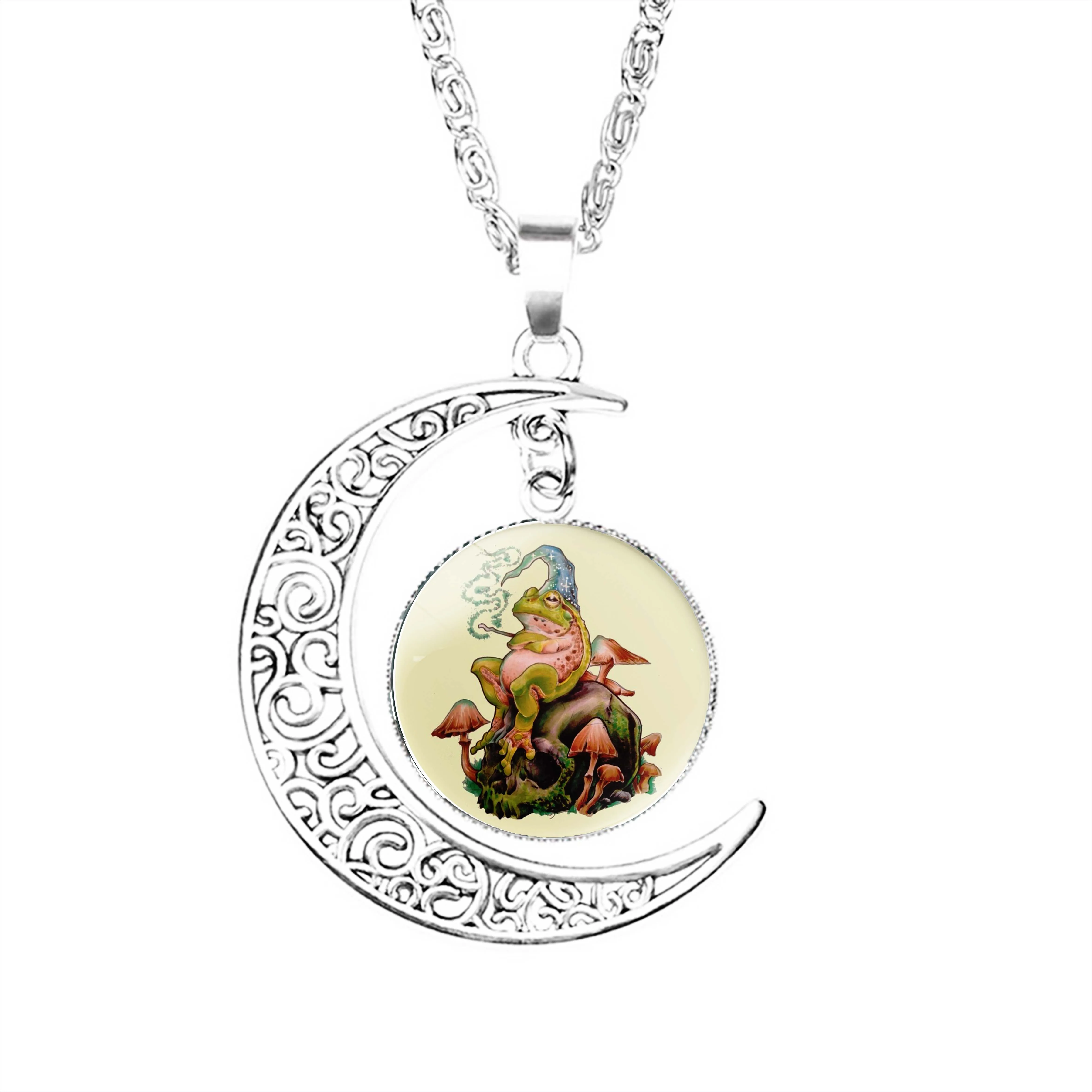

The Frog Wizard Moon Necklace Pendant Stainless Steel Dome Boy Jewelry Jewelry Accessories Party Chain Gifts Glass Men Women