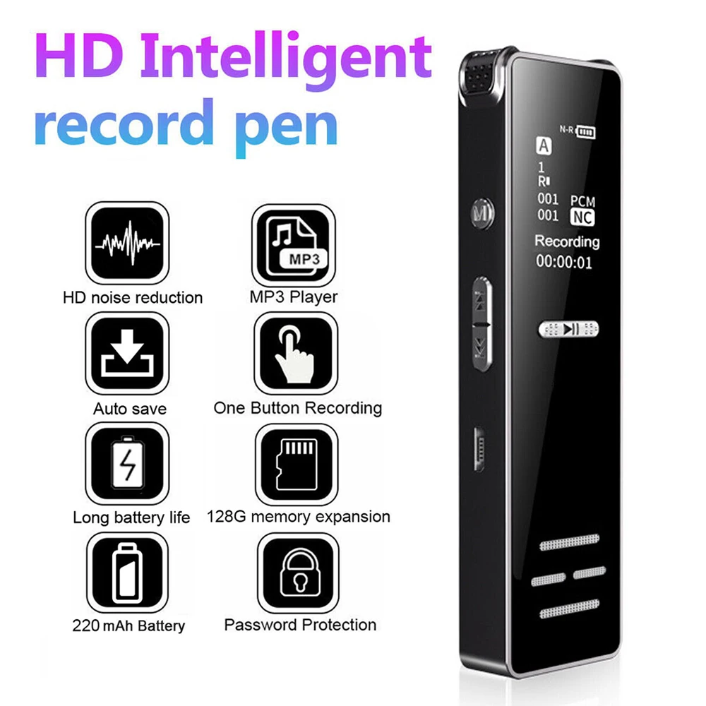 Voice Activated Dictaphone Long Distance Audio Recording Mp3 Player Noise Reduction Wav Record