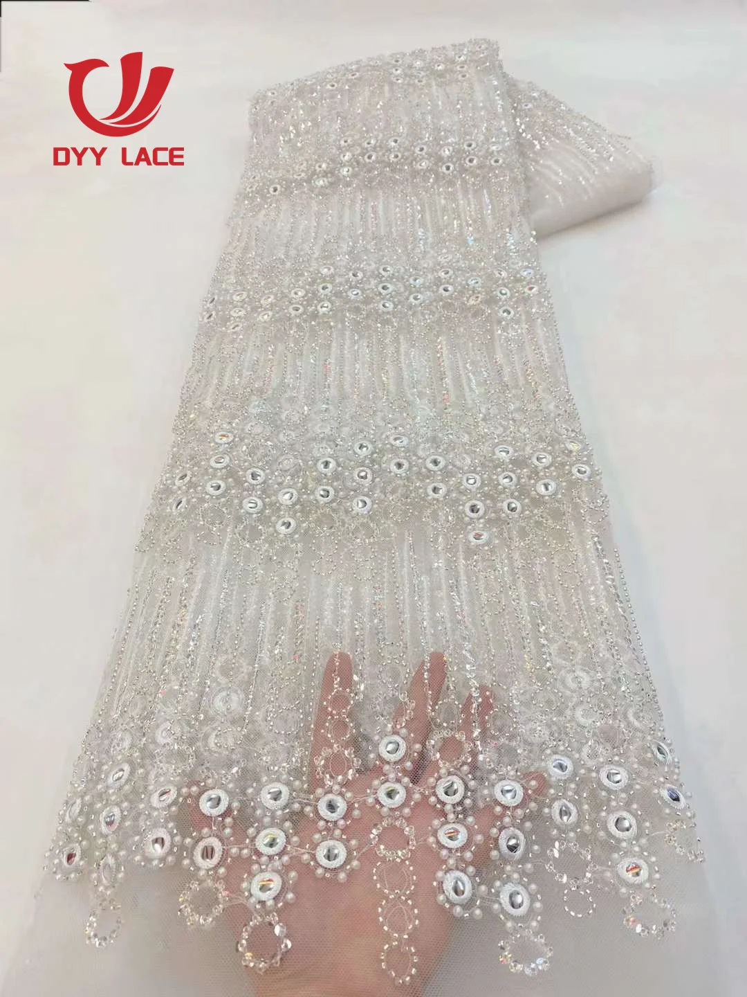 

2023 French Lace Fabric Sequins Beaded Groom Emroiderey African Mesh Lace Fabric High Quality Sequins Lace For Nigerian Wedding