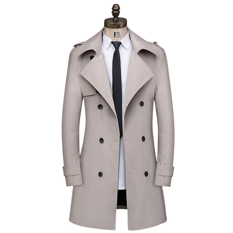Men Double Breasted Trench Coat Autumn Winter Fashion Lapel Mid-length Windbreaker British Style Overcoat Plus Size M-8XL