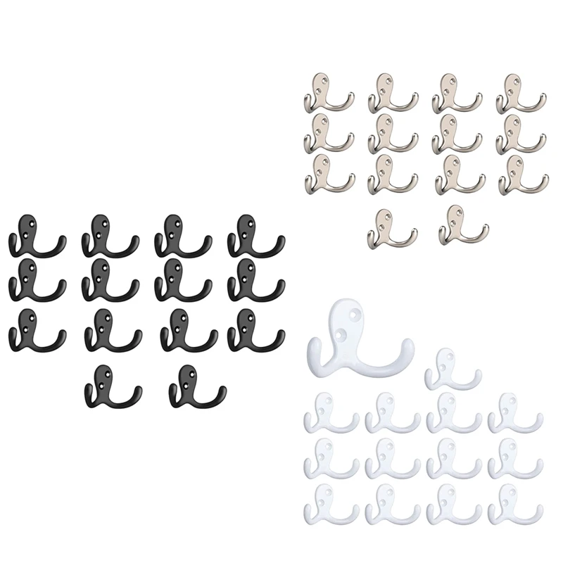 

14 Pack Coat Hooks,Double Prong Hooks Wall Mounted , For Hanging Coat, Hat,Towel, Scarf, Bag, Key, Cap, Cup