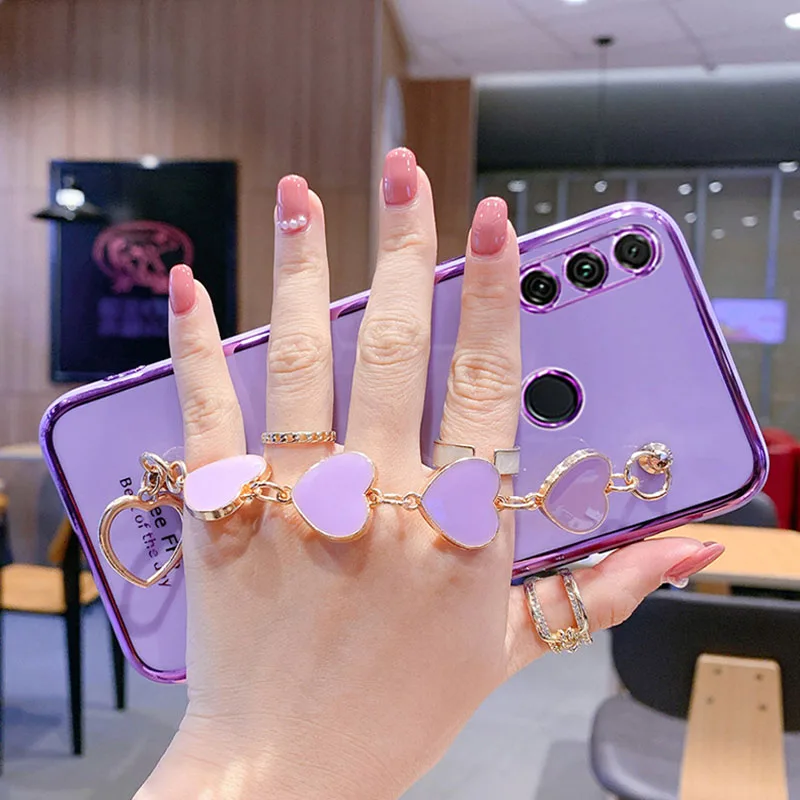 For Huawei P30Lite Case Luxury Electroplated Heart Bracelet Holder Cases For Huawei P20 P30 P40 Lite Pro Mate 20 20X 30 Y9S Y7P