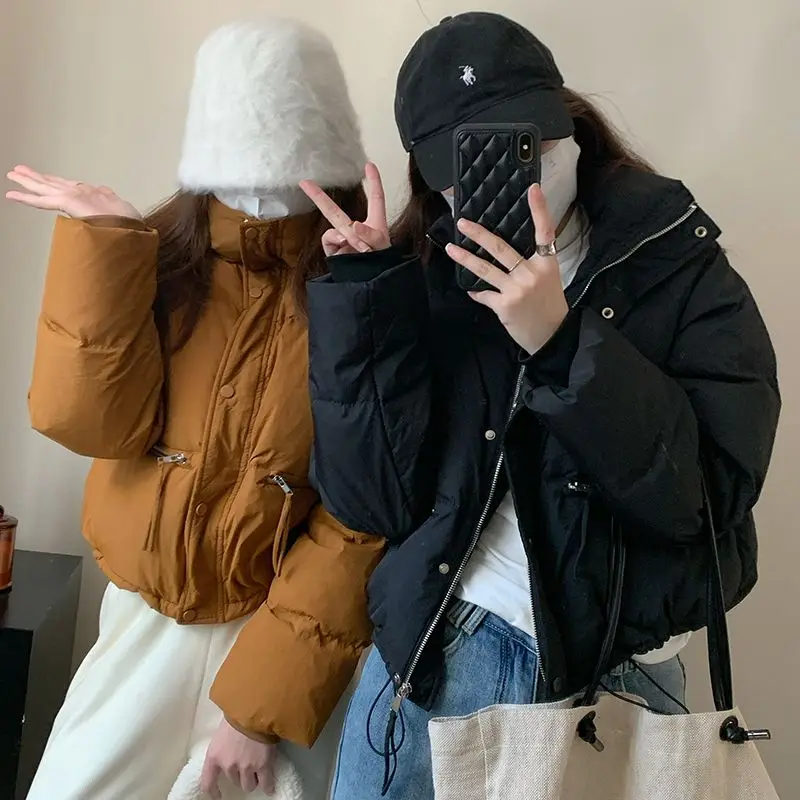 2023 Winter Women New Korean Chic White Duck Down Coats Female Fashion Casual Solid Loose Long Sleeve Jackets Streetwear C67