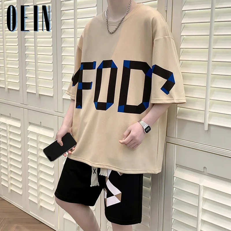 

Summer Men's Suit Mens Clothing Y2k Sportswear Short Sleeve Street T Shirt + Shorts Set New Men Gradient Letter Print Tracksuits