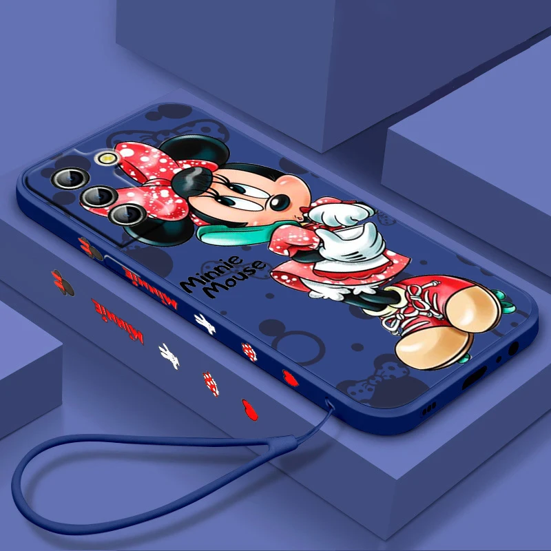 

Mickey Minnie Cute For Samsung Galaxy S23 S22 S21 S20 S10 S9 Ultra Plus Pro FE Liquid Left Rope Silicone Phone Case Coque Capa