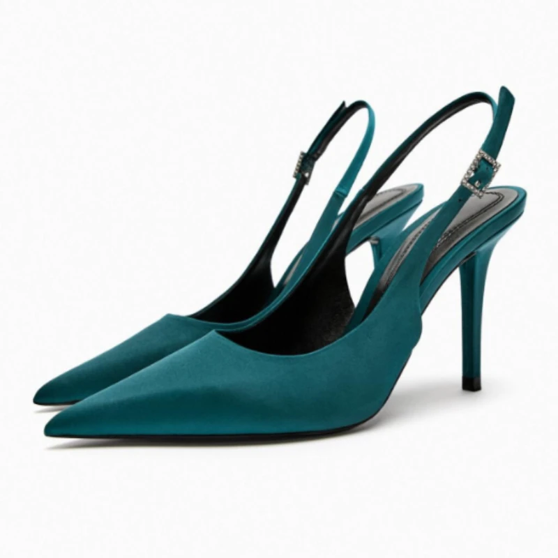 

New brand women's slingback sandals 2023 summer fashion pointed one-word buckle women's elegant dress banquet stiletto heels