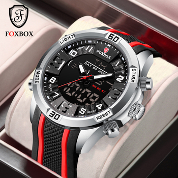 FOXBOX Men Watch Silicone Strap Waterproof Watch For Men Luxury Dual Display Quartz Alarm Clock Watches Mens Relogio Masculino-36646