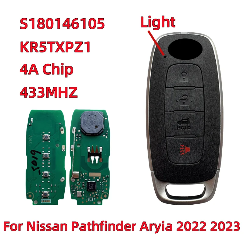 

S180146105 KR5TXPZ1 Брелок без ключа для NISSAN 2022 2023 Pathfinder Ariya Сменный дистанционный смарт-ключ от автомобиля 433 МГц 4A чип 4 кнопки