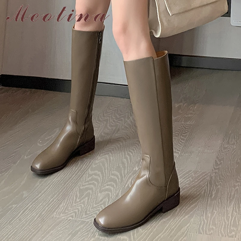 

Женские сапоги до колена Meotina, высокие сапоги из натуральной кожи, с квадратным носком, на плоской молнии, Осень-зима