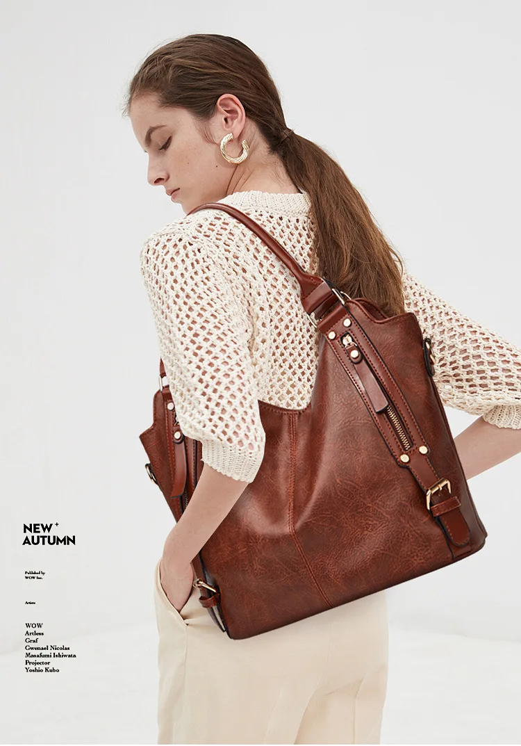 

Genuine Leather Handbag Luxury Brand Designer Bucket Female Retro Shouler Fashion Messenger Large Capacity Casual Tote Bags