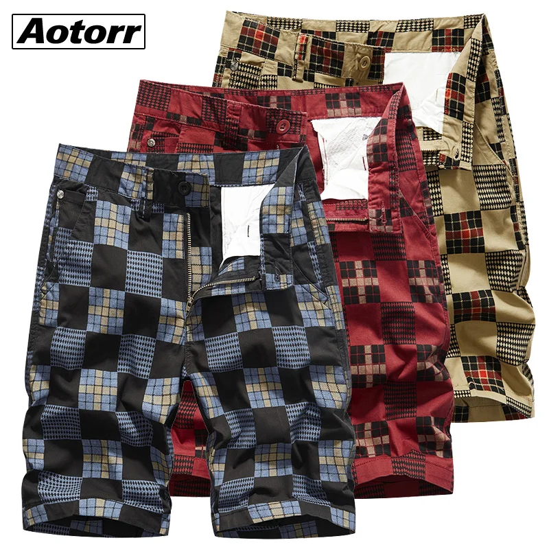 

2022 New Spring Men Cotton Cargo Shorts Fashion Male Casual Beach Short Pants Bermuda Loose Plaid Shorts Streetwear Plus Size