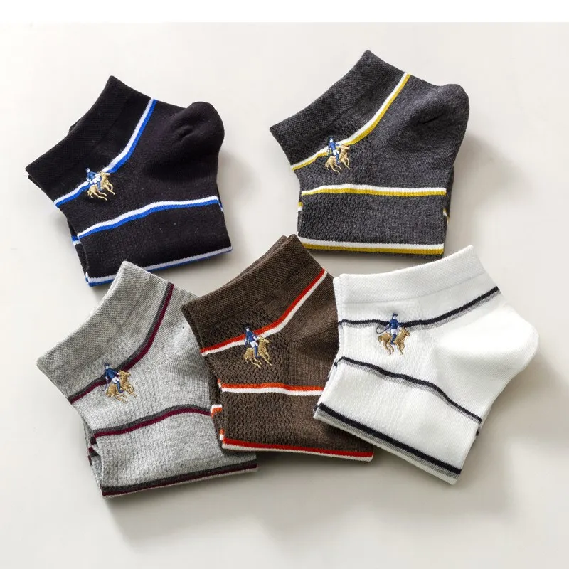 Pierpolo spring leisure invisible socks sports combed cotton short socks men's Embroidery men's boat socks wholesale
