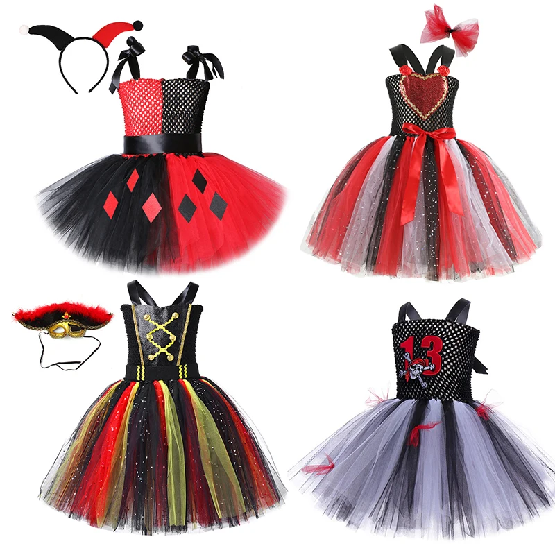 

Halloween Costume for Kids Girls Harley pirate Cosplay 2023 New Vestidos Mesh Party Dresses Carnival Costume Fantasia Ball Gown