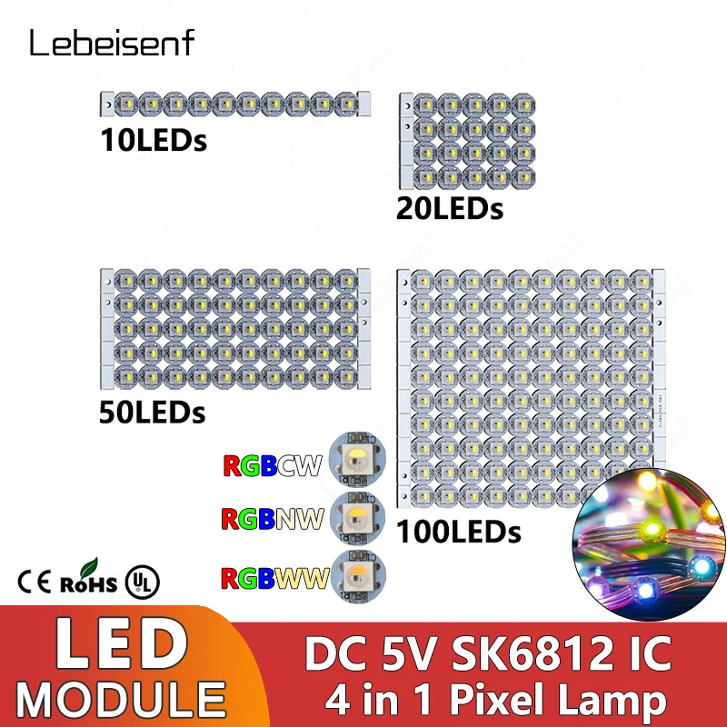 

SK6812 4 in 1 LED Single Lamp Small Round Panel 10-100LEDs SMD 5050 Addressable Built-in IC Pixel Light Module RGBWW RGBCW RGBNW