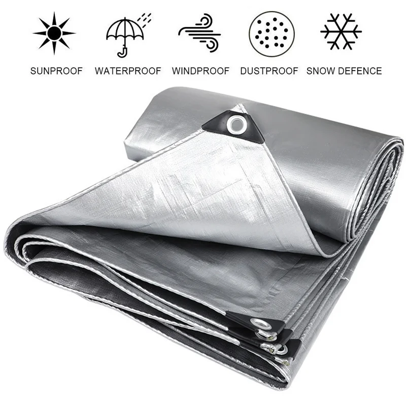 Large Size Thickened Outdoor Waterproof Canopy Cloth Silver Sun Protection PE Tarpaulin Rain Cloth for Plants Cars Shade Sail