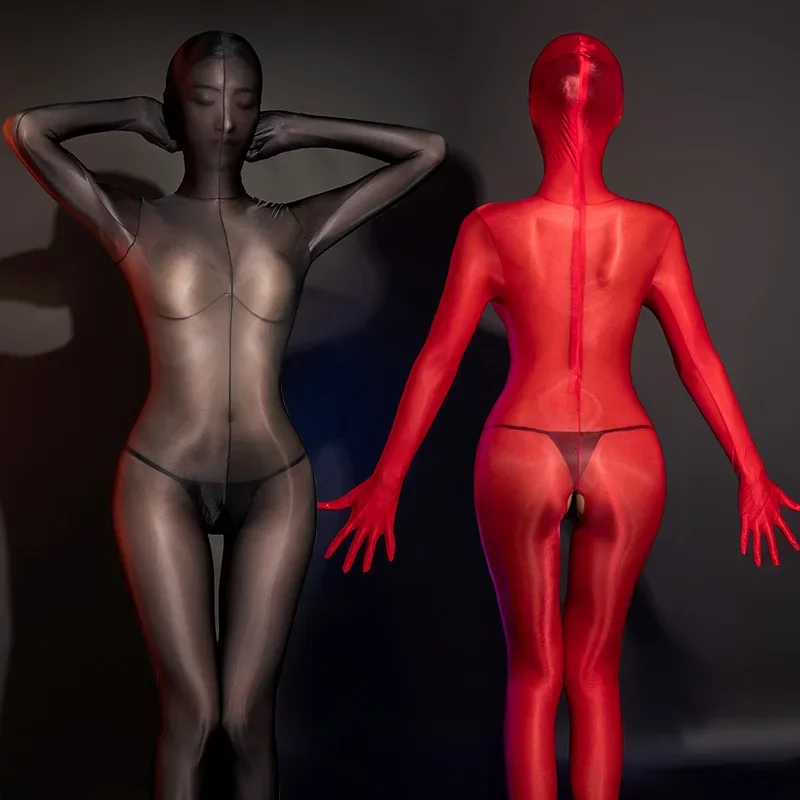 Сексуальное масляное блестящее боди Zentai для всего тела женщин SM обтягивающие