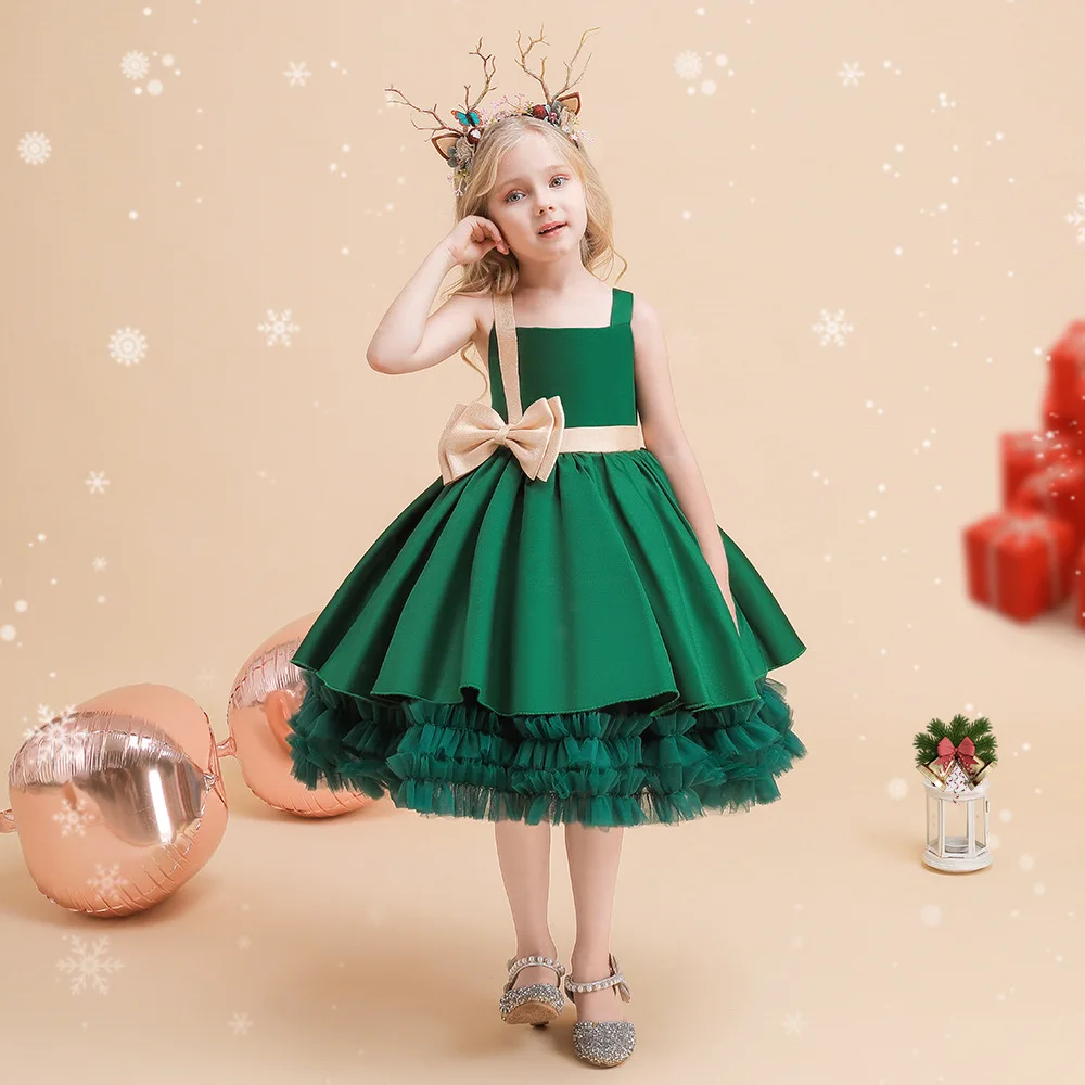 

KEAIYOUHUO 2022 Champagne Tulle Kisds Party Dresses Elegant Flower Girl's Ceremonial Dress Sweet Sleeveless Performance Vestido