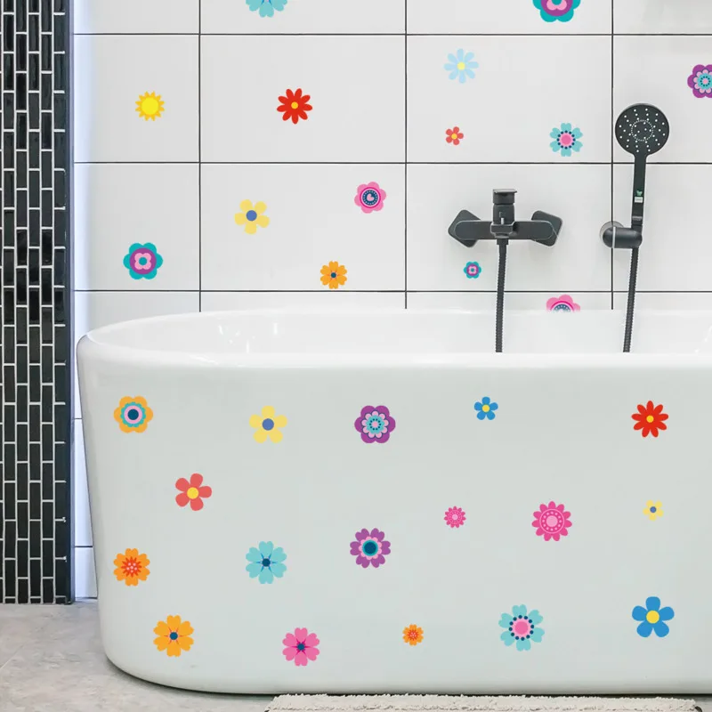 

Creative Colorful Flower Wallpaper Cute Bathtub Sticker Bathroom Room Decoration Wall Stickers Painting Self-adhesive Wall Decor