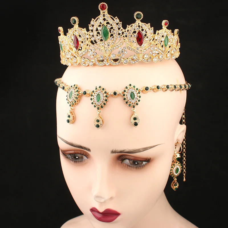 

Dicai Women Jewelry Set Algeria Wedding Jewelry Bridal Hair Jewelry Crown Head Chain Earrings Sets Ladies Necklaces Earring