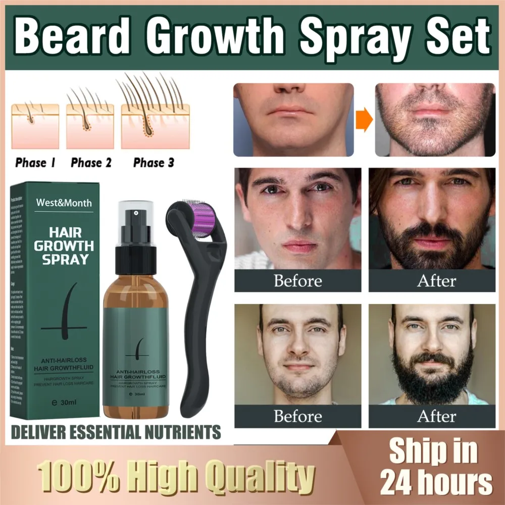 

Beard Growth Spray Set Men Nourishing Moisturizing Moustache Growth Enhancer Anti Hair Loss Care Serum With Beard Roller Sets