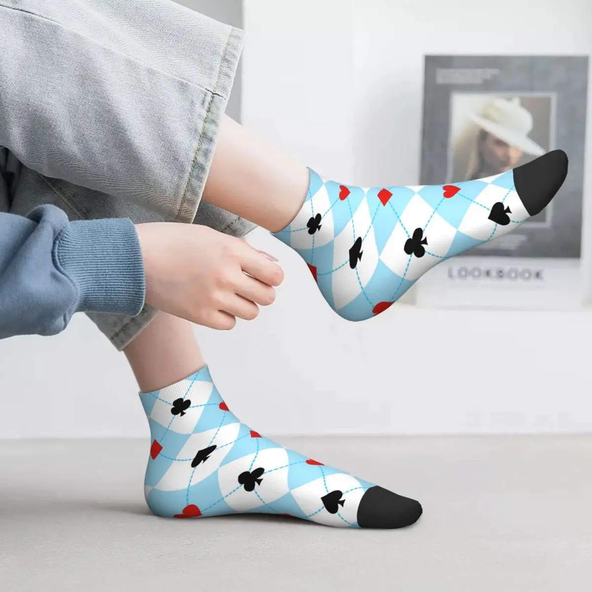 

Poker Heart Socks Playing Cards Suit Symbols Children Stylish Short Tubes Large Chemical Fiber Elastic Training Socks