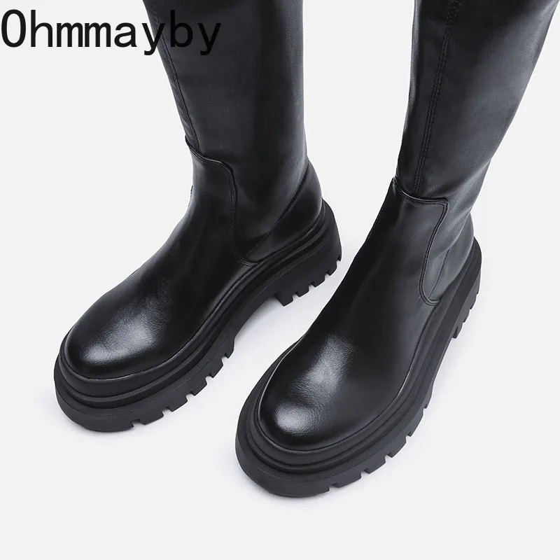 Женские сапоги выше колена кожаные мягкие на платформе для осени и зимы 2022 модная
