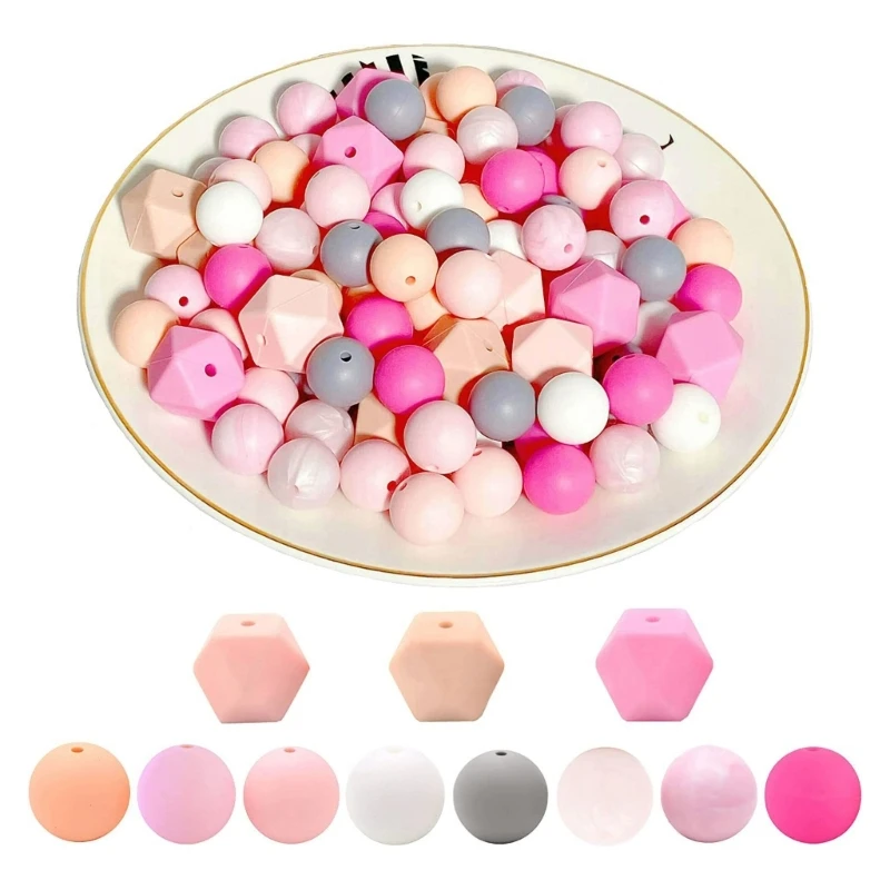 

95 Pcs Silicone Beads for Keychain Making Colorful Round Octagonal Loose Beads