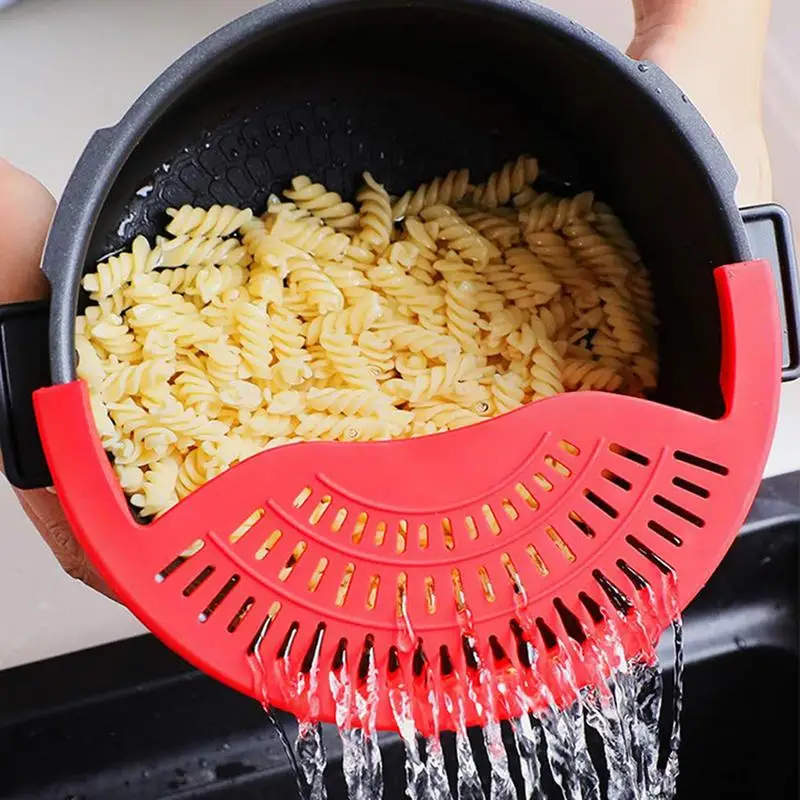 

Silicone Strainer Attaches To Pot Food Drainer For Meat Vegetables Fruit Fits Pots Pans And Bowls Silicone Kitchen Colander