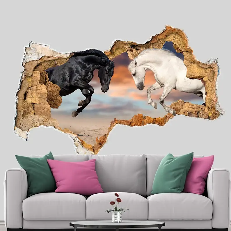 

Horse Wall Decal Hole in Wall Decor Hoss Animals Wall Decal Horse Wall Decor 3D Vinyl Sticker 3D Removable Wall Sticker Poster f