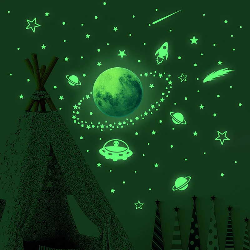

PVC Planet/Meteor Pattern Luminous Wall Sticker Bedroom Living Room Children's Room Background Wall DIY Self-Adhesive Painting