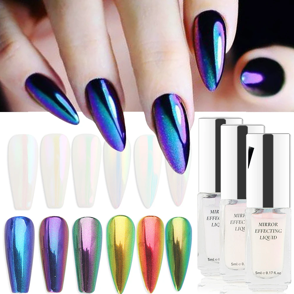 5ml Magic Chrome Nail Gel Aurora Powder Chrome Liquid Metallic Mirror Effect No Dust Nail Gel Polish Function Top Coat GLBJ01