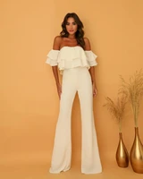 women jumpsuits solid color 2022 summer new always collar ruffle solid color jumpsuit slim fitting bell bottoms