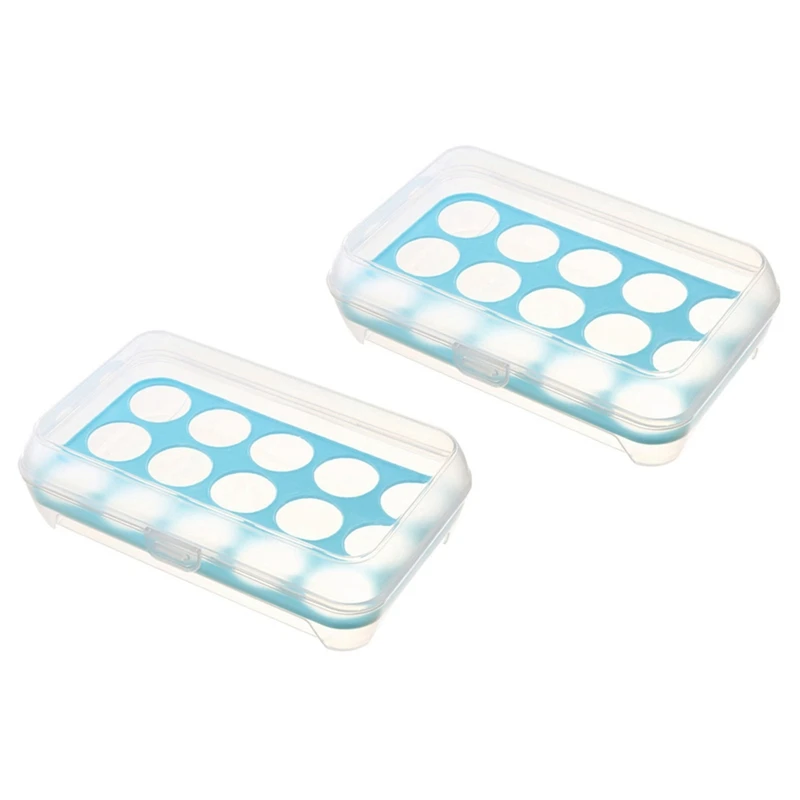 

2X Egg Tray For Refrigerator,15 Eggs Tray Holder With Lid,Portable Shatter-Proof Covered Egg Container (Blue)