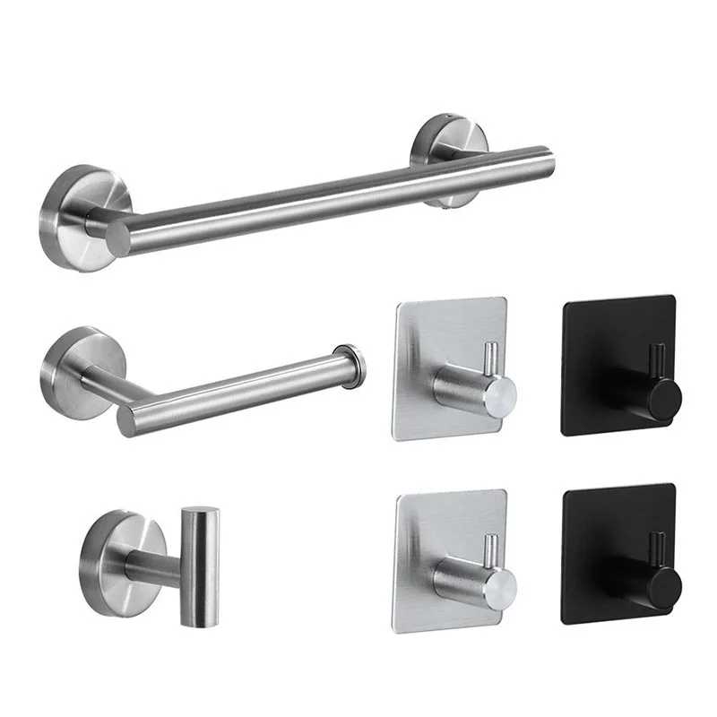 

kitchen Black Robe Hook Towel Rails Bar Rack Shelf Tissue Paper Holder Stainless Steel Bathroom Hardware Set Accessories K5