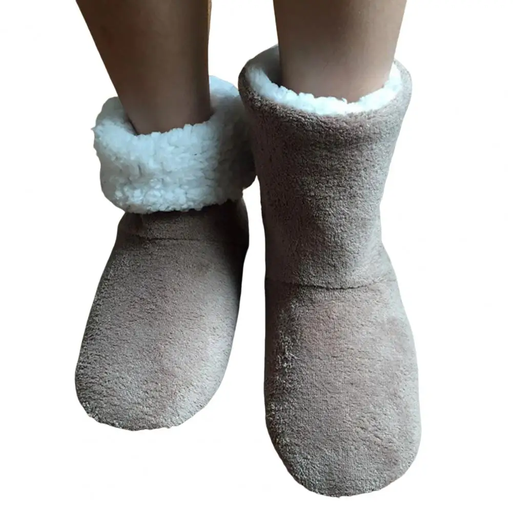 

1 Pair Floor Boot Socks Mid-calf Plush Lining Thickened Fuzzy Coldproof Solid Color Winter Thermal Women Men Indoor Shoes Socks