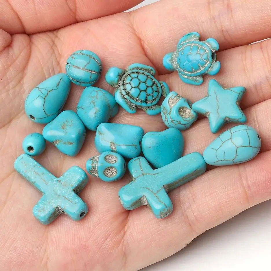 Бусины из натурального бирюзового камня череп морская черепаха капельное сердце