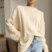 new 2021 winter and spring womens pullover sweater oversized knit lantern sleeve pure color simple knitwear