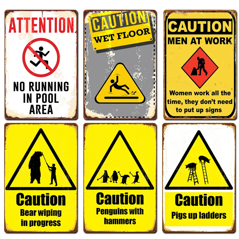 

Tin Plaque Warning Public Metal Signs Caution Beware of Warning Metal Tin Sign Pub Bar Man Cave Club Wall Art Decor Accessories