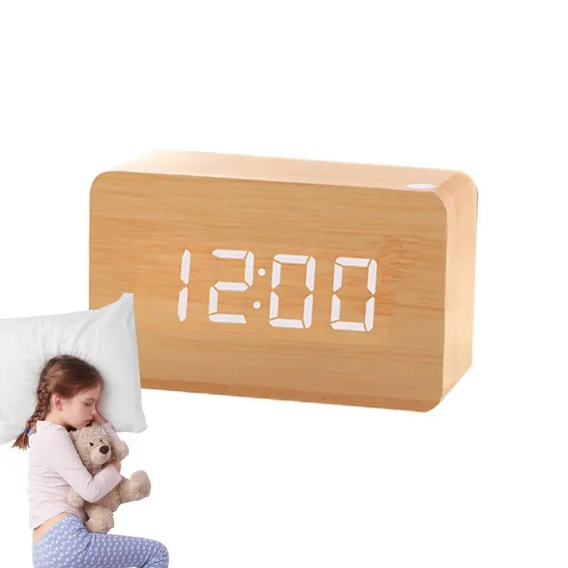 

Digital Wooden Alarm Clock Electric Bedroom Clock Weekday/Weekend Mode Large Display Sound Control Wood Made Electric